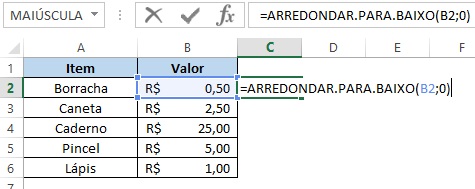 Como arredondar para baixo no Excel