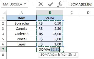 Como somar no Excel - Fórmula de soma