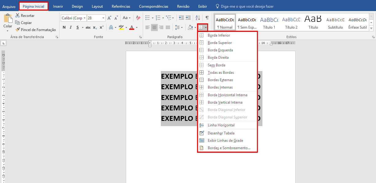 Como colocar bordas no Word - Passo 1