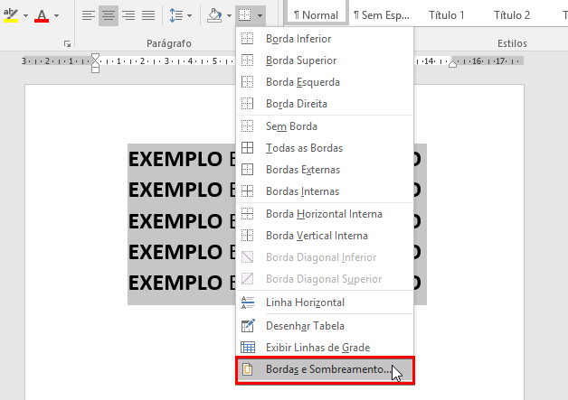 Como colocar bordas no Word - Passo 2