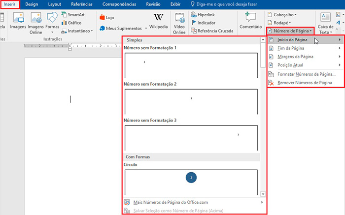 Adicionar número de página X de Y ao documento - Suporte da Microsoft